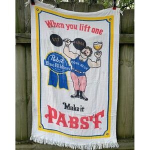 Vintage Pabst Blue Ribbon Beach Towel When You Lift One‎ Weightlifter Rare